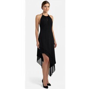 Cache Women's Black Taffeta Halter Asymmetric Hem Cocktail Dress Size Medium NWT